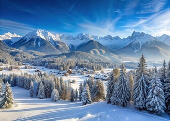Wide panoramic view of snow-covered Alps in Seefeld