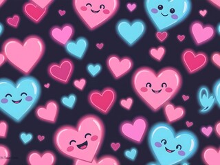 abstract Cute pastel Y2k neon pattern of funny cartoon hearts and elements background