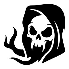Grim Reaper Skull, Black and White Vector Illustration, Gothic Design Element