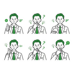 Six Illustrations Green Haired Businessman Diverse Expressions 1