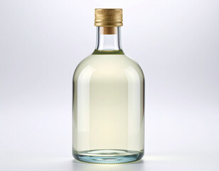 White Vinegar in Clear Glass Bottle on White Background for Kitchen or Product Display
