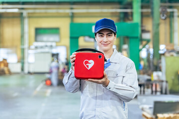 AED, japanese, asian, factory, worker, case, disaster prevention, countermeasure, peace of mind,...