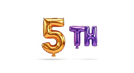 Celebrating Fifth Anniversary with Number Balloons in Gold and Purple Colors