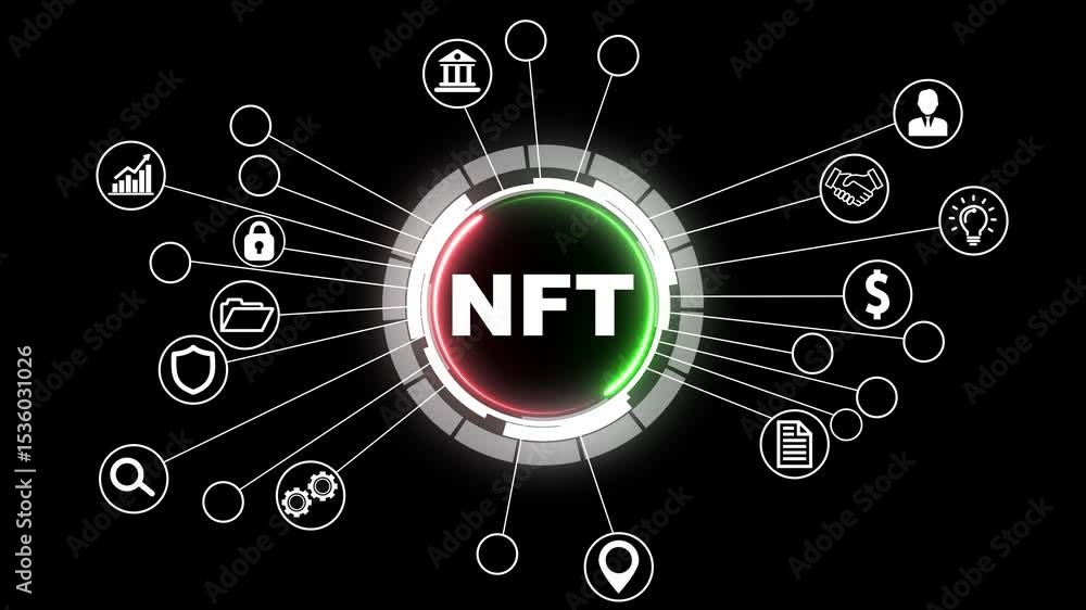 Poster nft fungible token crypto artwork investment symbol digital concept. cyber technology and computer n