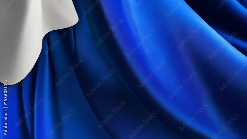 Poster deep blue silky fabric flowing in folds, creating smooth abstract patterns with light and shadow, so