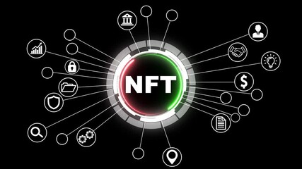 NFT fungible token crypto artwork investment symbol digital concept. Cyber technology and computer network background.NFT Non-fungible token digital crypto on virtual screen. - Powered by Adobe