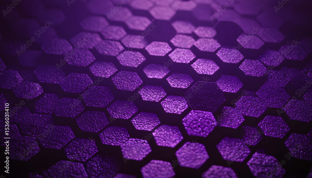 Poster the image is a glowing blue and purple honeycomb pattern. the hexagons are outlined in white and the