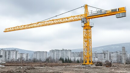 Large yellow construction crane on a construction site.