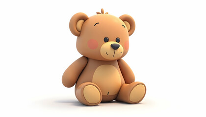 Teddy Bear Sitting Isolated on White Background Cute Cartoon