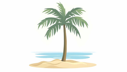 Palm Tree on Sandy Island with Water Simple Graphic