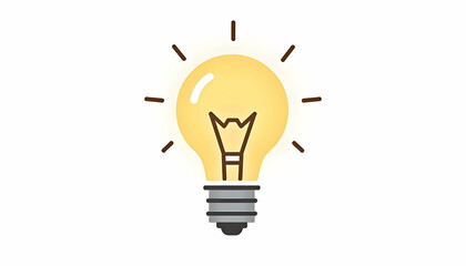 Glowing Lightbulb Icon on White Background with Radiating Light