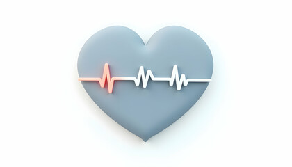 Heart with Pulse Line on White Background Health Concept