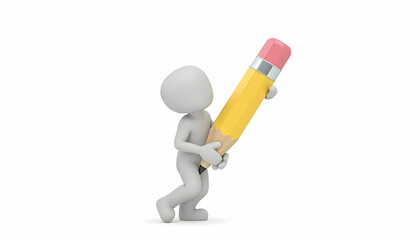 Figure Carrying Large Pencil Illustration on White Background
