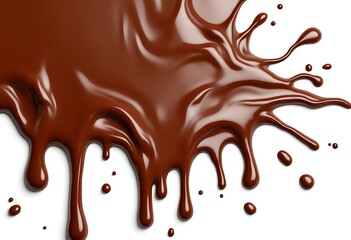 Rich Dark Chocolate Flowing and Dripping with Smooth Texture on White