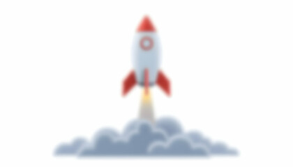 Rocket Launching with Smoke on White Background