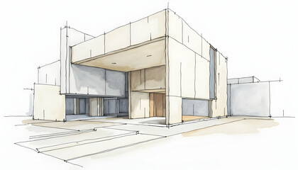 Building Sketch with Clean Architectural Design and Sharp Lines