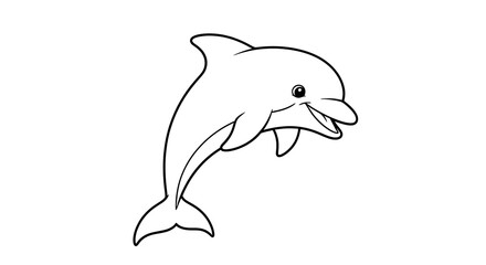 Dolphin outline illustration, ocean animal drawing, sea life clip art, marine mammal sketch on transparent background