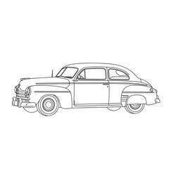 Fototapeta premium Classic car line art vintage vehicle illustration antique automobile drawing design template on transparent background