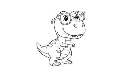 Cartoon dinosaur t rex with glasses illustration for coloring pages and kids activities on transparent background © skakter24