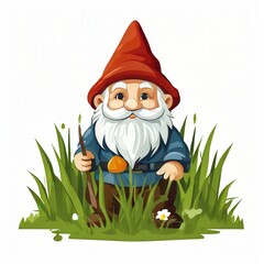 an AI Image Generator, Cheerful Garden Gnome Sitting in Decorative