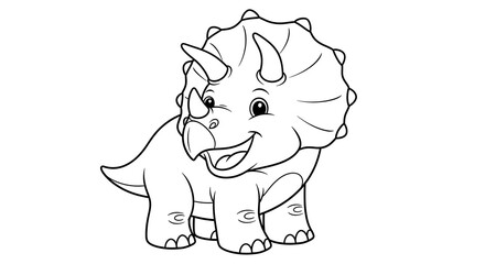 Triceratops outline drawing for kids coloring page cute dinosaur illustration printable template on transparent background © skakter24