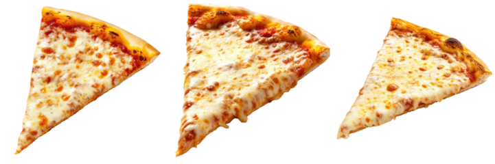 Three slices of pizza with melted cheese, showcasing a delicious food item often enjoyed as a snack or meal.