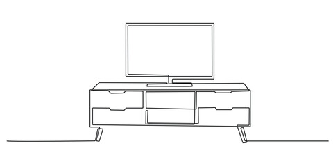 one continuous line of television rack.draw one line of television table in the family room.