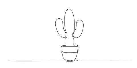 one continuous line cactus plant.single line cactus in pot.ornamental plant.vector illustration eps 10