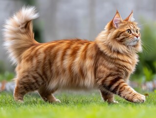 Ginger cat walking on grass