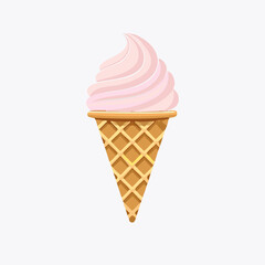 Minimalist vector of pink ice cream in a waffle cone. Perfect for dessert menus, children’s projects, summer themes, and food branding in cute cartoon style