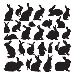 set of rabbits silhouette vector on white background