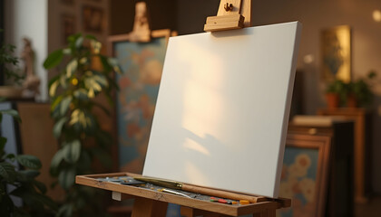 Artist's Easel with Blank Canvas Ready for Painting in Studio