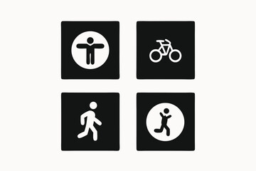Simple Black and White Icon Set Walking, Running, Cycling, and Stretching