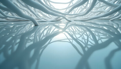 Abstract White Cables Reflection on Reflective Surface