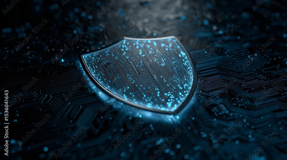 Poster cybersecurity digital shield protection technology abstract background modern data security network 
