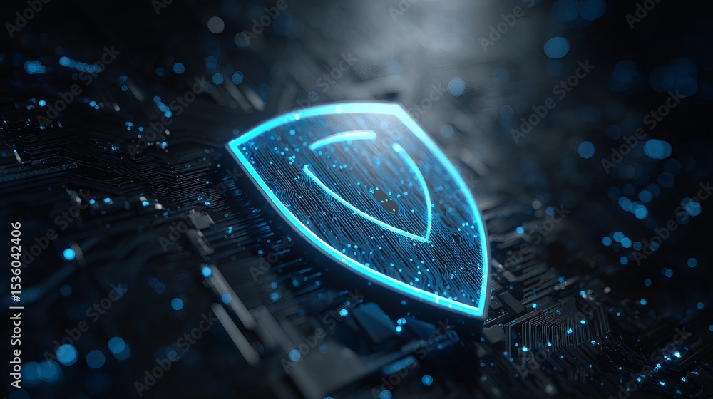 Poster cybersecurity shield digital protection network security data privacy internet safety technology abs