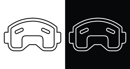 Vector illustration of modern VR headset icon. Futuristic virtual reality goggles in flat outline style. Ideal for technology, gaming, interface, and digital innovation content.

