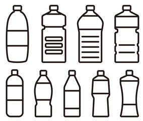 SDGsのリサイクル可能な2Lと500mlのペットボトルをデザインした白と黒のベクター・イラストのコレクション