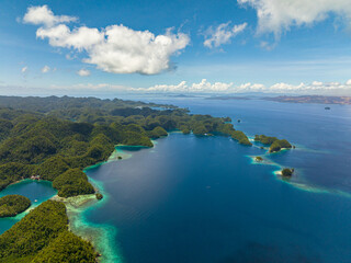 Cluster of small islets with lagoons in Sohoton Cove. Bucas Grande Island. Mindanao, Philippines.