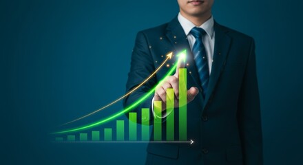 Analyzing Green Growth Chart Displayed by Person in Suit