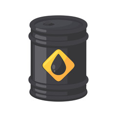 Black Oil Barrel with Yellow Hazard Symbol on White Background - Industrial Energy Resource Illustration