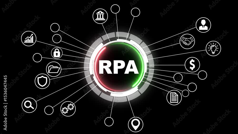 Poster glowing neon rpa robotic process automation innovation technology concept. business, technology, int
