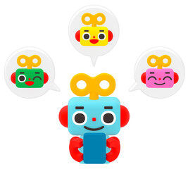 スマホでやり取りをしている可愛いロボット