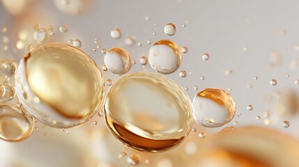 A clear liquid bubble under the microscope, light beige and light amber, on a white background 8k