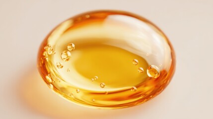 A clear liquid bubble under the microscope, light beige and light amber, on a white background 8k