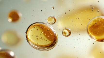 A clear liquid bubble under the microscope, light beige and light amber, on a white background 8k