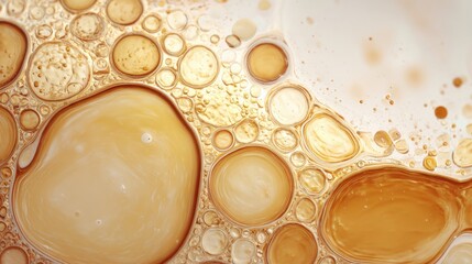 A clear liquid bubble under the microscope, light beige and light amber, on a white background 8k