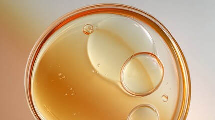 A clear liquid bubble under the microscope, light beige and light amber, on a white background 8k