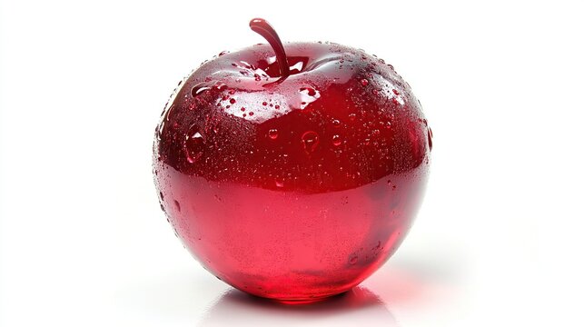 Glossy, red, candy apple with water droplets on its surface