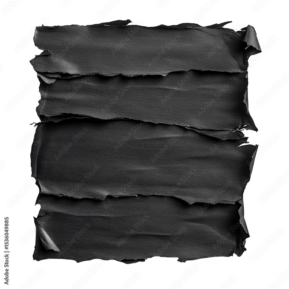 Fototapete a digitally rendered image of a black, creased, and torn paper texture, appearing layered and roughl